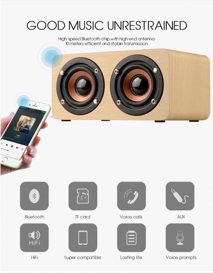 Dual-horn Wooden Bluetooth Wireless Portable Speaker With Bass Music Sound, Intelligent Hands-free Calls