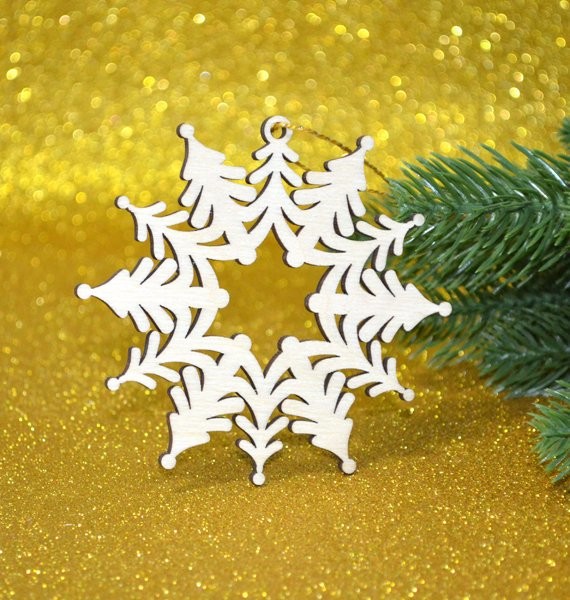 Snowflake Ornament, xmas tree ornament, wooden snowflake, laser cut wooden decoration, hanging snowflake ornament