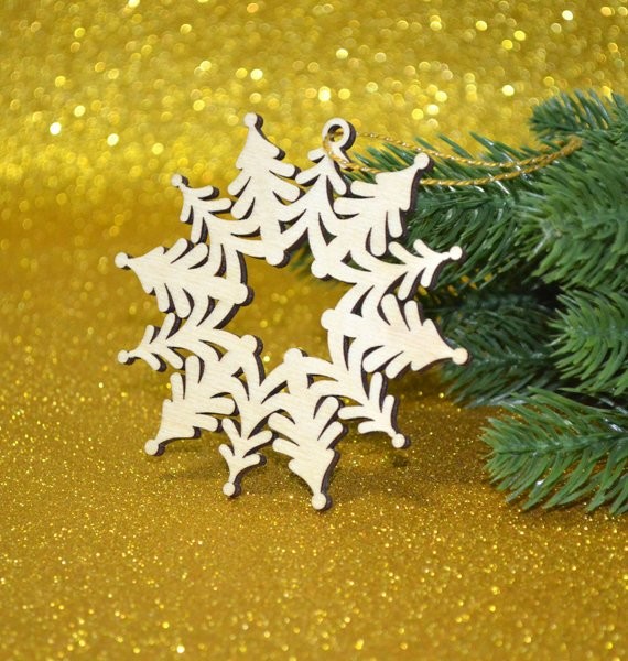 Snowflake Ornament, xmas tree ornament, wooden snowflake, laser cut wooden decoration, hanging snowflake ornament